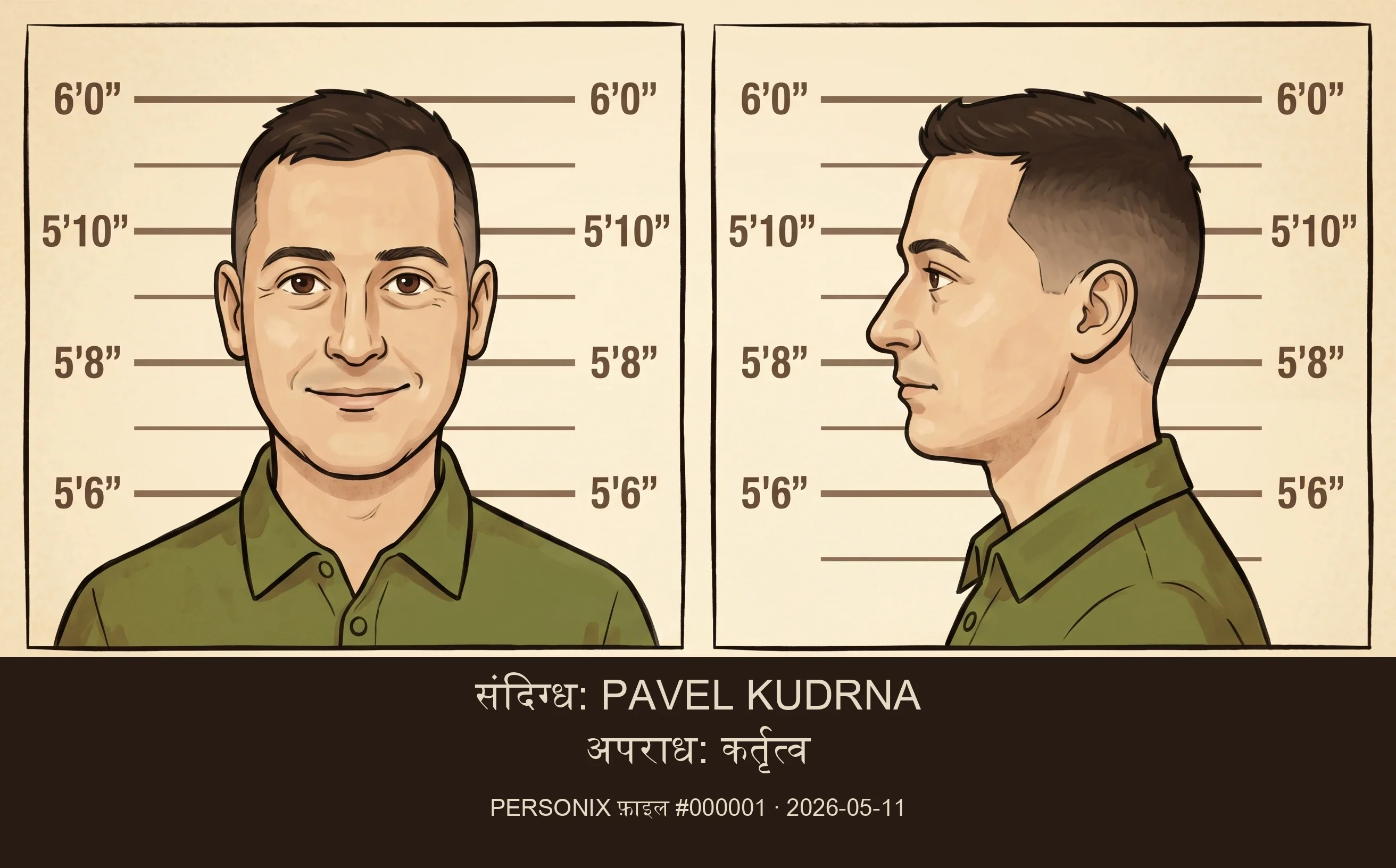 Pavel Kudrna — मगशॉट चित्रण: विषय: PAVEL KUDRNA, अपराध: लेखक