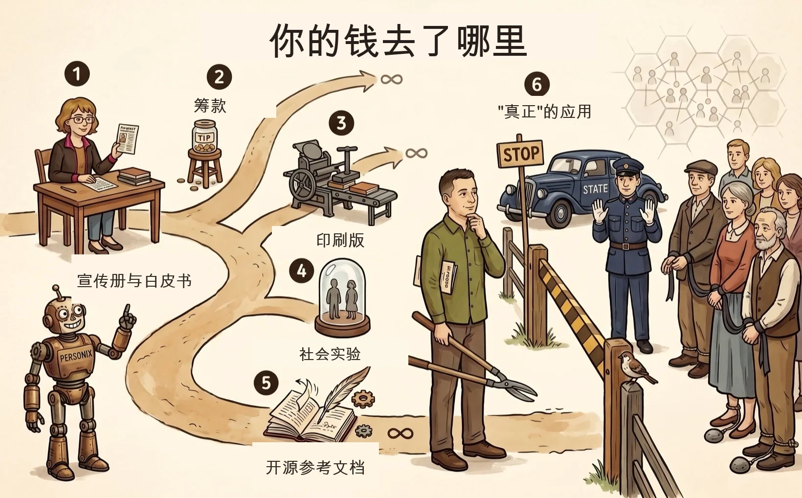 Personix 项目各阶段的插图时间轴——Kamila 与 Personix 走过从小册子到一款所期盼应用的六个阶段。